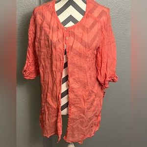 Eileen Fisher Woman 1x Linen Striped Button Down Blouse